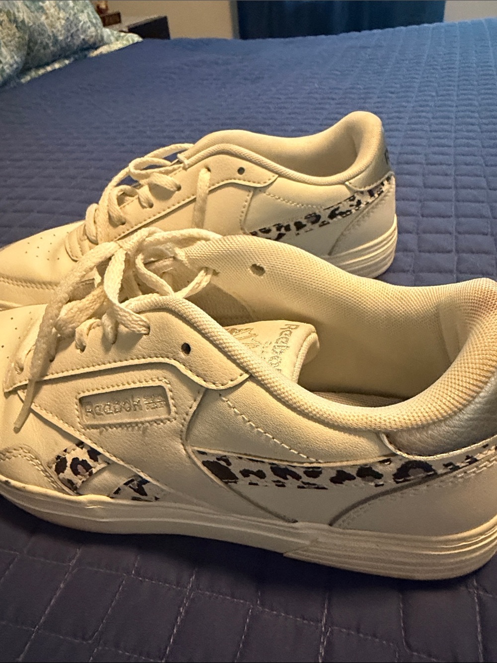 Reebok White Women's Sneakers with Leopard Stripe Accent